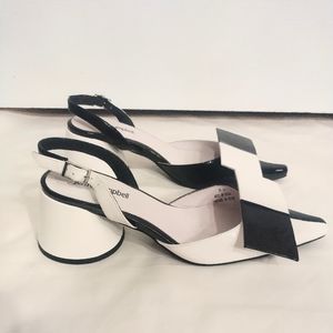 Jeffrey Campbell women's black white Kari bow patent leather shoes slingback 8.5